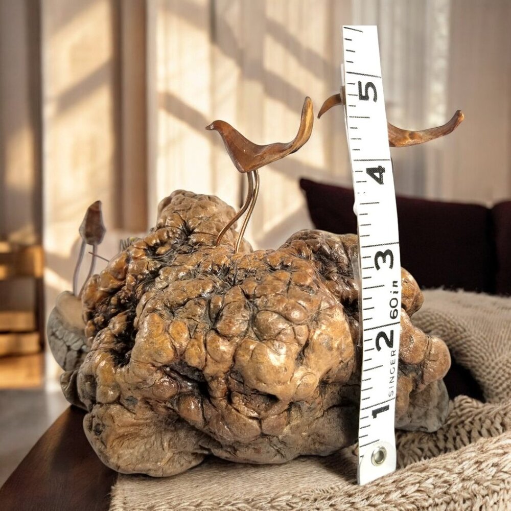 Burled Knob Driftwood Sculpture  3-Cranes Birds on Copper Legs 1950 MCM Folk Art - Picture 13 of 16